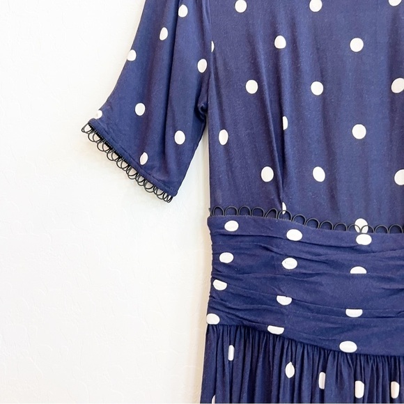 & Other Stories Women's Polka Dot Open Back Mini Dress Navy Blue Ruched Waist 2 - Picture 5 of 9